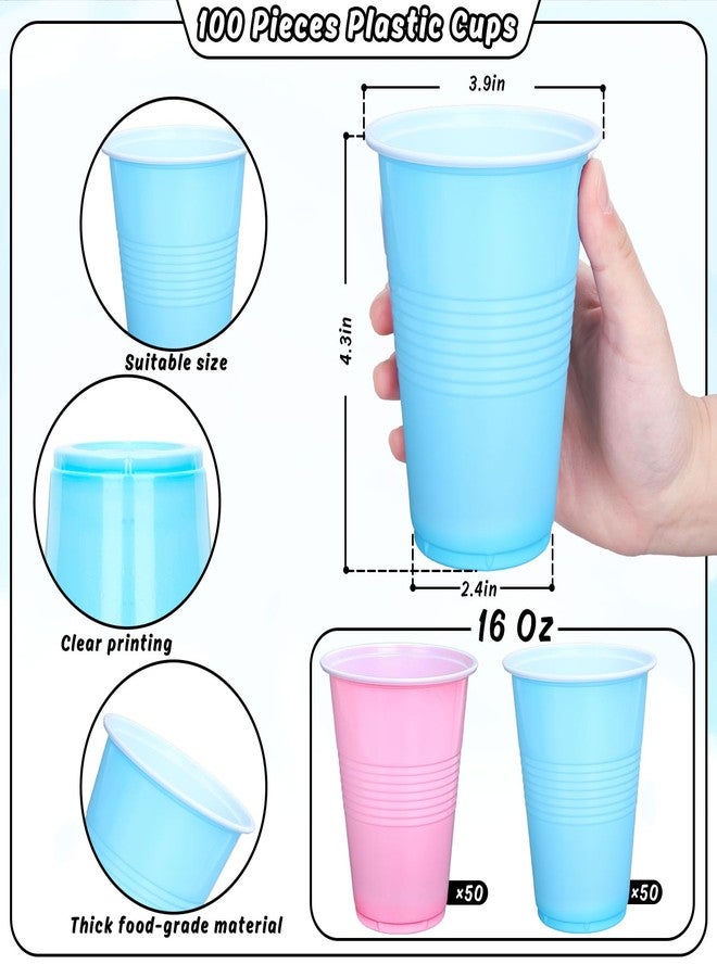 JarThenaAMCS 100Pcs Pink Blue Plastic Cup 16Oz 2 Colors Disposable Drinking Cups Stackable Party Cups for Gender Reveal Baby Shower Birthday Party Supplies - Image 2